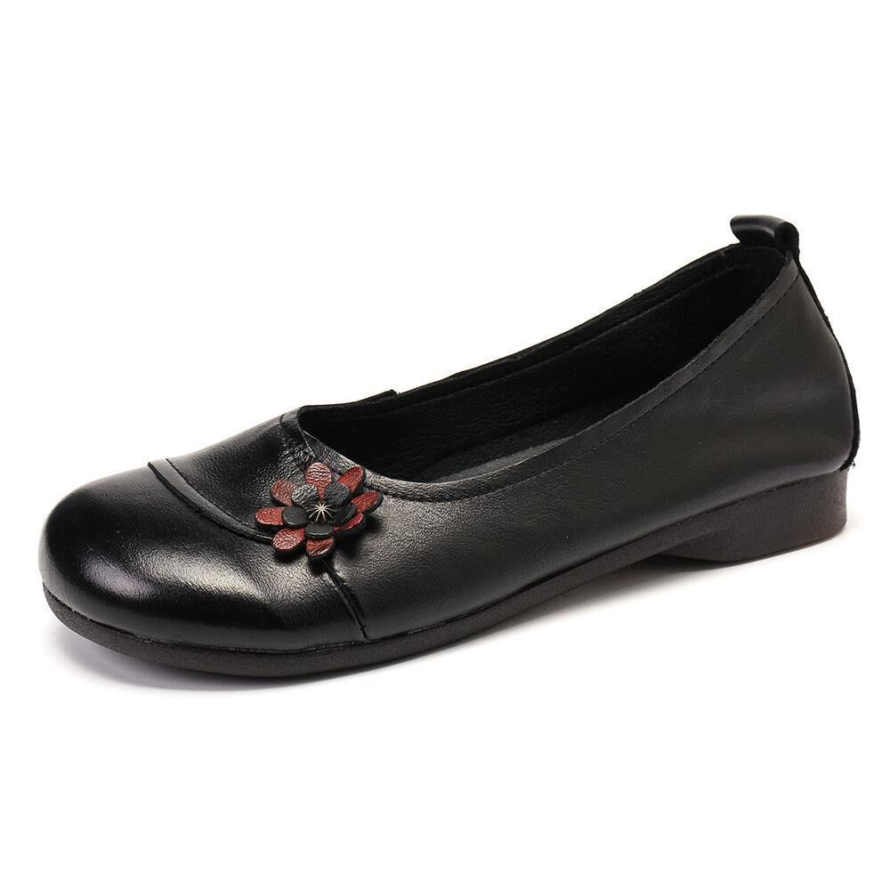 Damen-Lederblumen Zum Hineinschlüpfen Flache Loafer-Schuhe