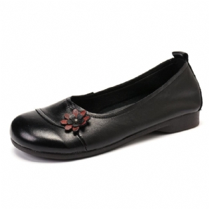 Damen-Lederblumen Zum Hineinschlüpfen Flache Loafer-Schuhe