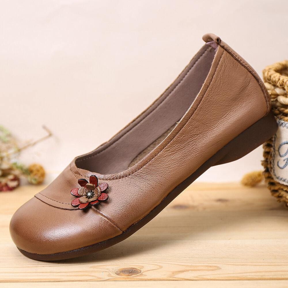 Damen-Lederblumen Zum Hineinschlüpfen Flache Loafer-Schuhe