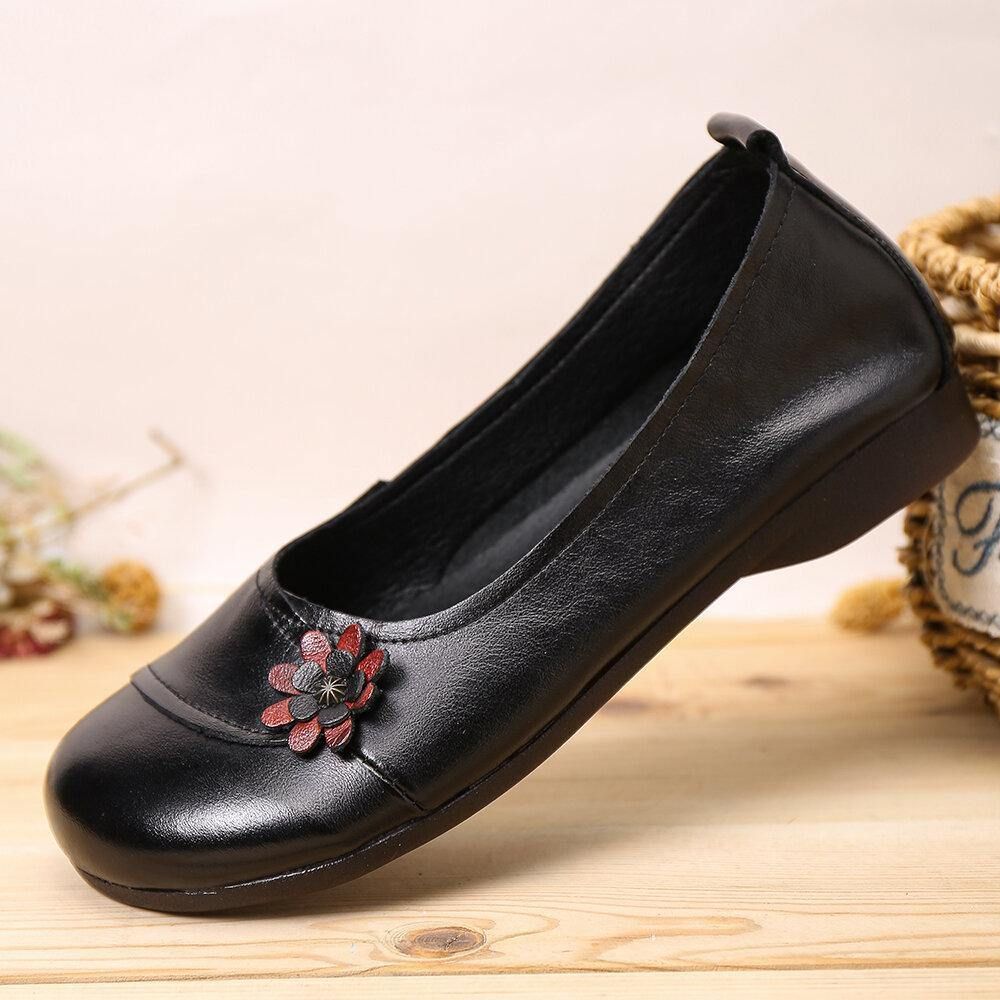 Damen-Lederblumen Zum Hineinschlüpfen Flache Loafer-Schuhe