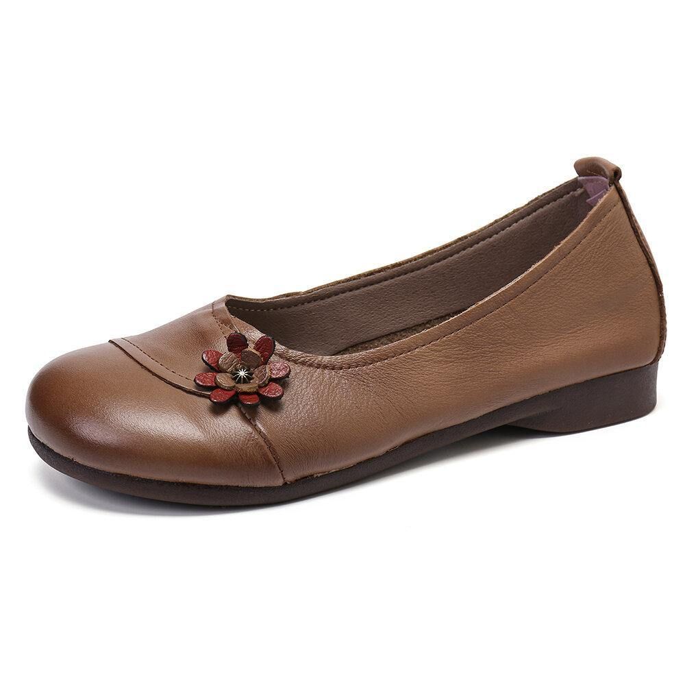 Damen-Lederblumen Zum Hineinschlüpfen Flache Loafer-Schuhe