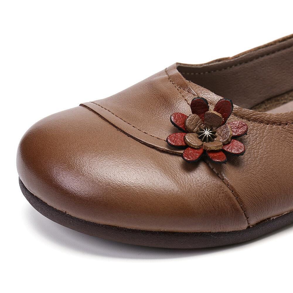 Damen-Lederblumen Zum Hineinschlüpfen Flache Loafer-Schuhe