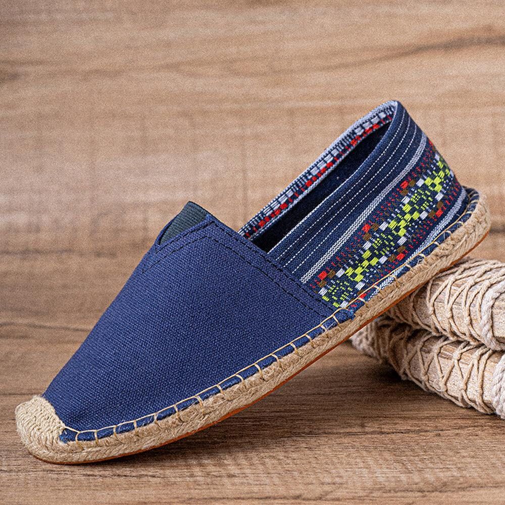 Ethnisches Spleißen Bunt Gestreiftes Leinen Bequemer Atmungsaktiver Slip-On Lässige Espadrille-Flachschuhe