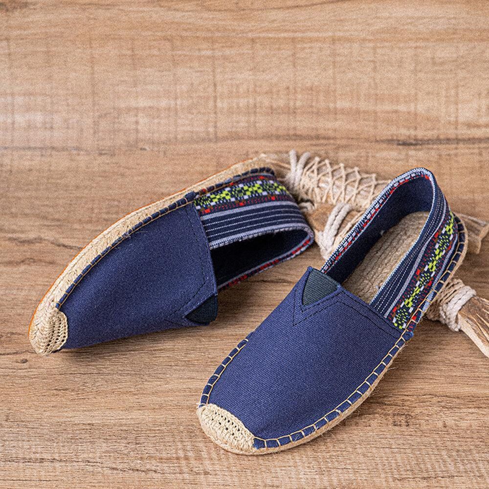 Ethnisches Spleißen Bunt Gestreiftes Leinen Bequemer Atmungsaktiver Slip-On Lässige Espadrille-Flachschuhe