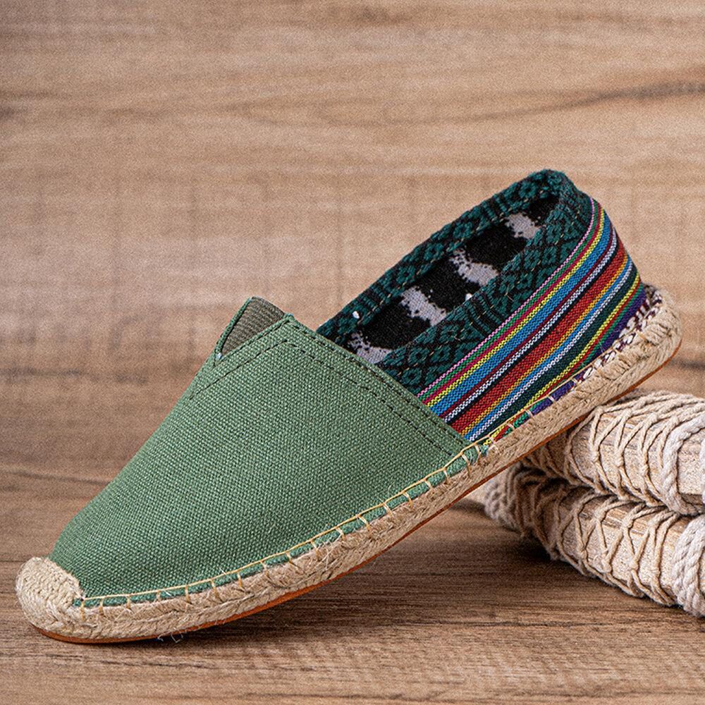 Ethnisches Spleißen Bunt Gestreiftes Leinen Bequemer Atmungsaktiver Slip-On Lässige Espadrille-Flachschuhe