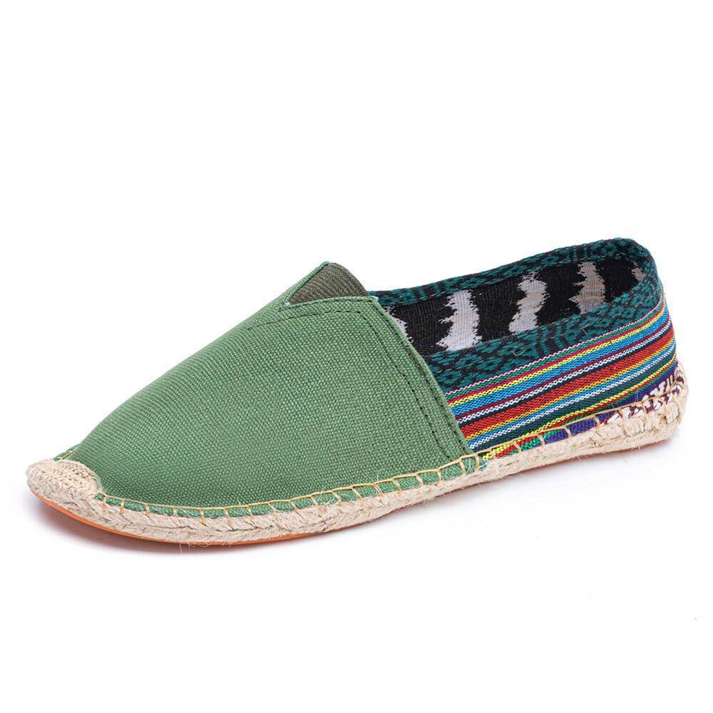 Ethnisches Spleißen Bunt Gestreiftes Leinen Bequemer Atmungsaktiver Slip-On Lässige Espadrille-Flachschuhe