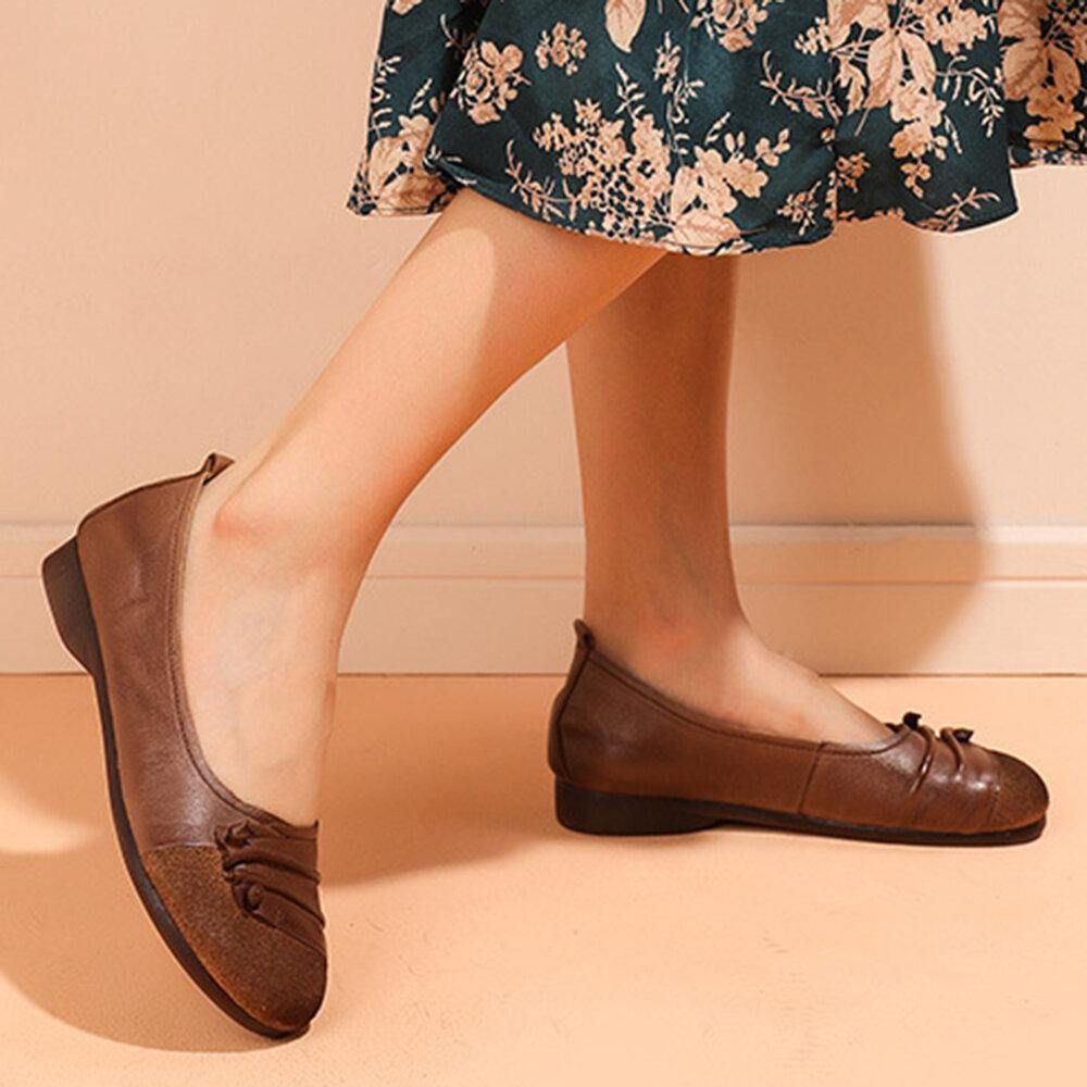 Lässige Einfarbige Plissierte Weiche Flache Loafer-Schuhe Für Damen