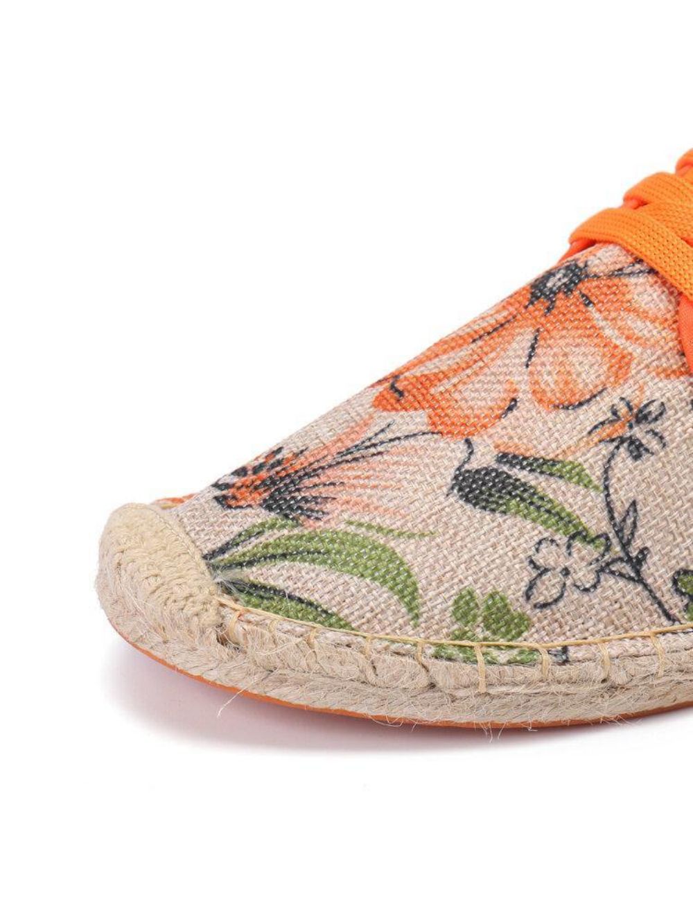 Leinenstoff Mit Blumenmuster Bequem Atmungsaktiv Tragbar Zum Schnüren Lässige Espadrille-Schuhe