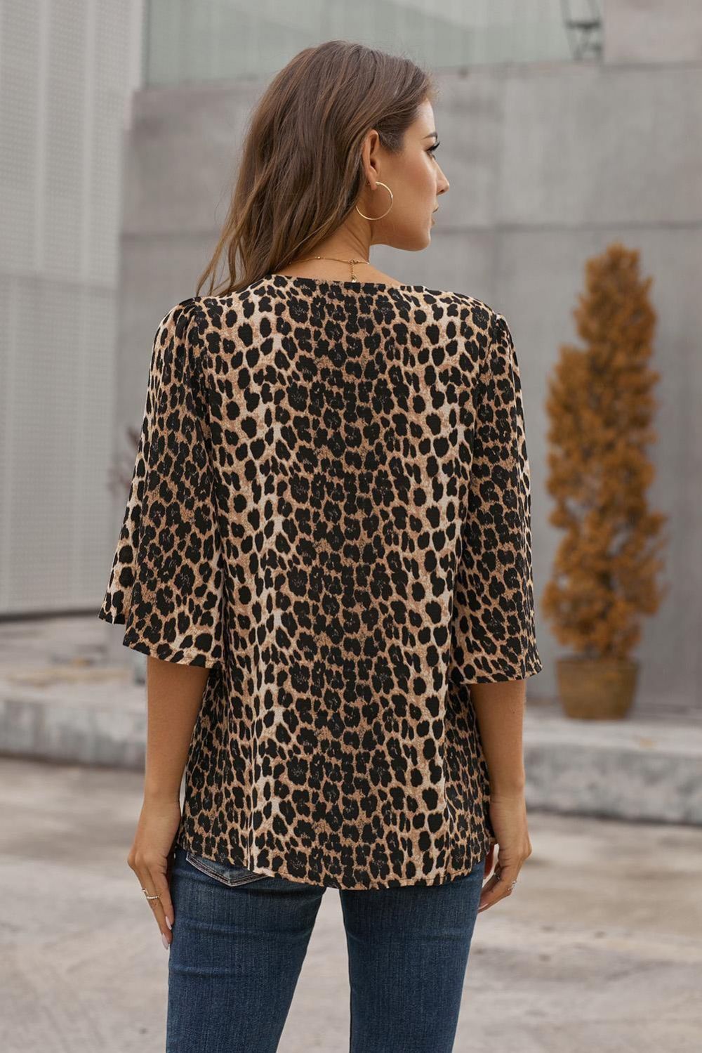 Bluse Mit Knopfleiste Und Leopardenmuster