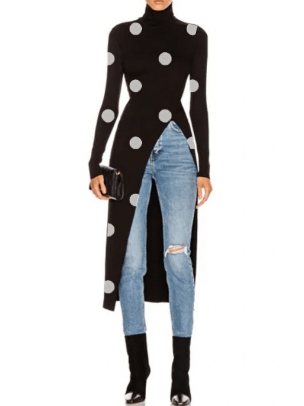 Elegantes Einfaches Hochelastisches Mittelschweres Polka Dots-Top Für Den Herbst