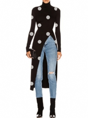 Elegantes Einfaches Hochelastisches Mittelschweres Polka Dots-Top Für Den Herbst