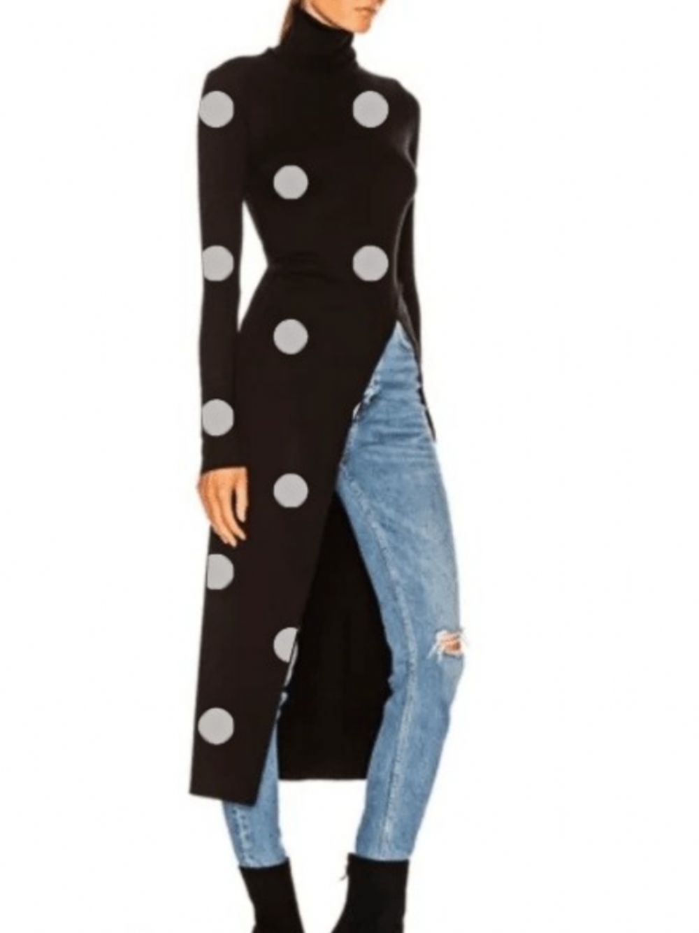 Elegantes Einfaches Hochelastisches Mittelschweres Polka Dots-Top Für Den Herbst