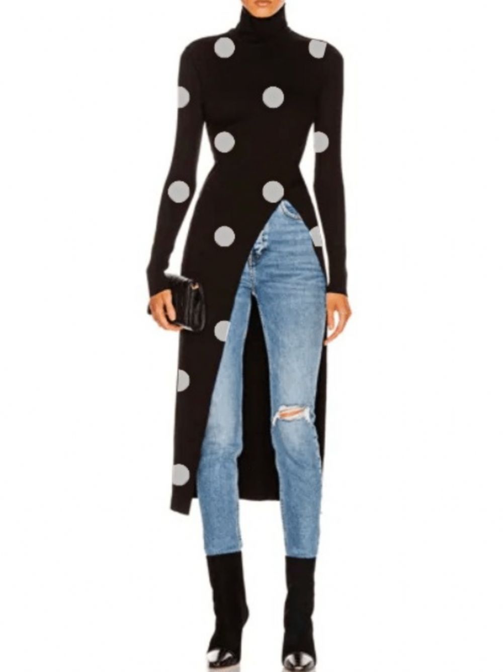 Elegantes Einfaches Hochelastisches Mittelschweres Polka Dots-Top Für Den Herbst