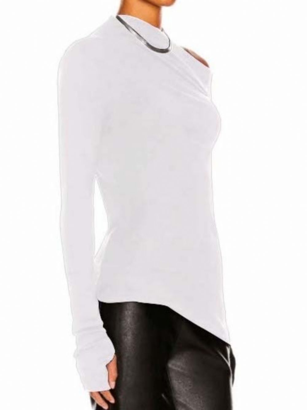 Fall One Shoulder Cotton Skinny Elegant Simple Lady Tops