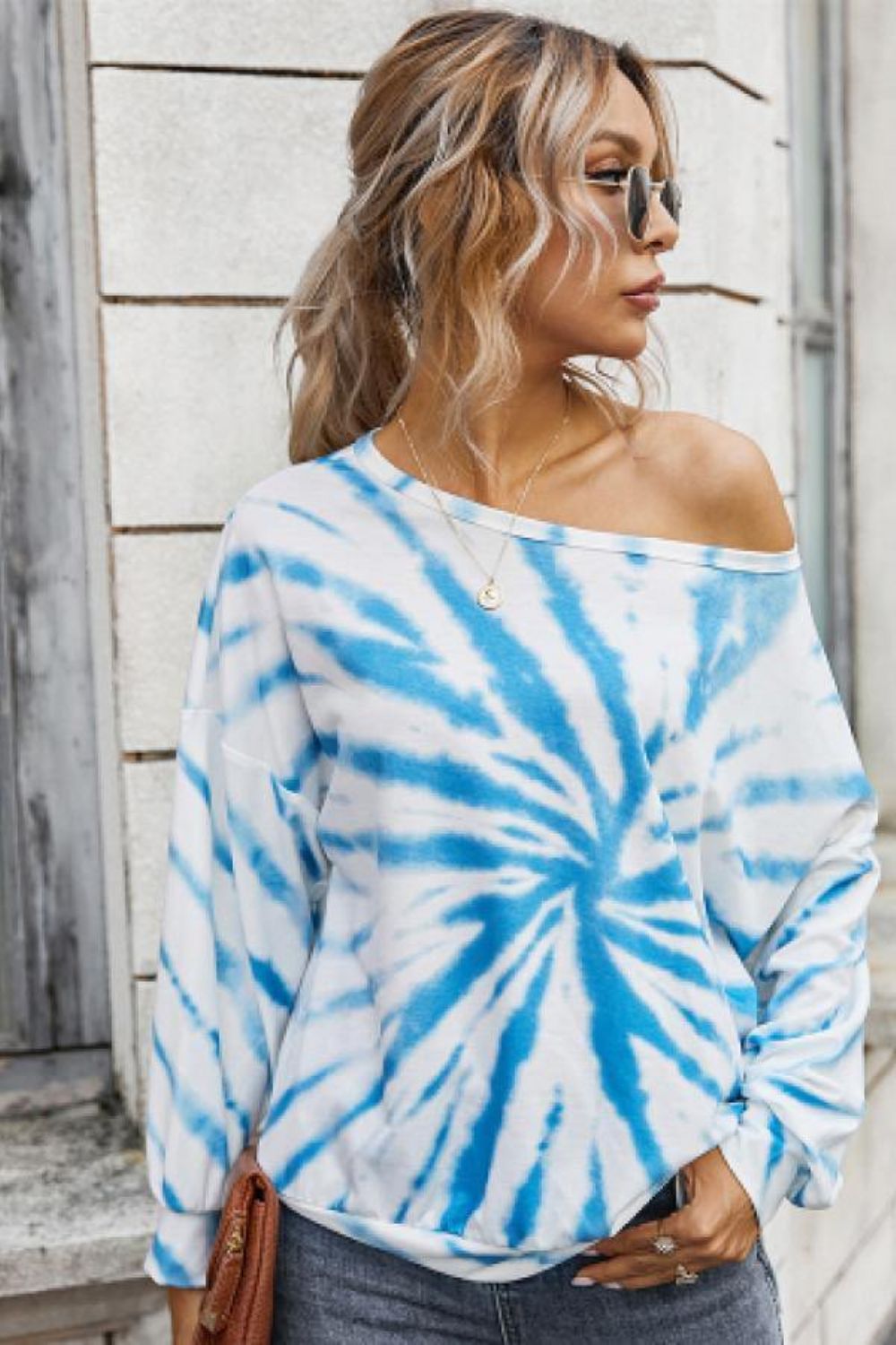 Tie Dye Schulterfreies Top Mit U-Boot-Ausschnitt