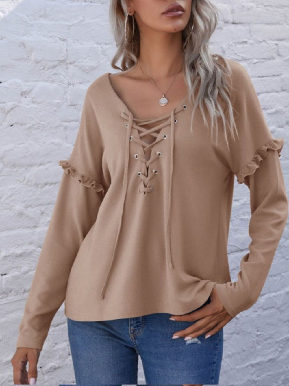 Vintage Plain Shift Top Mit V-Ausschnitt