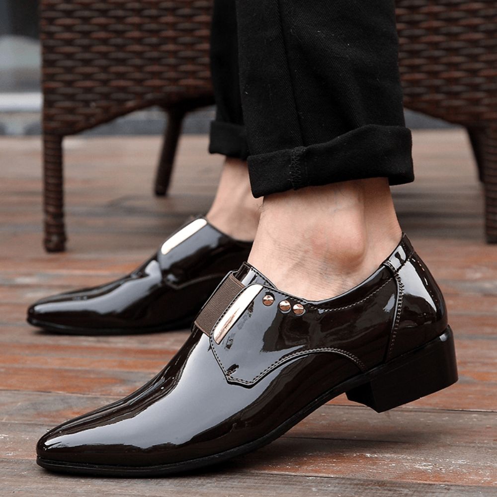 Herren Lackleder Glossy Pointed Toe Slip-On Abendschuhe