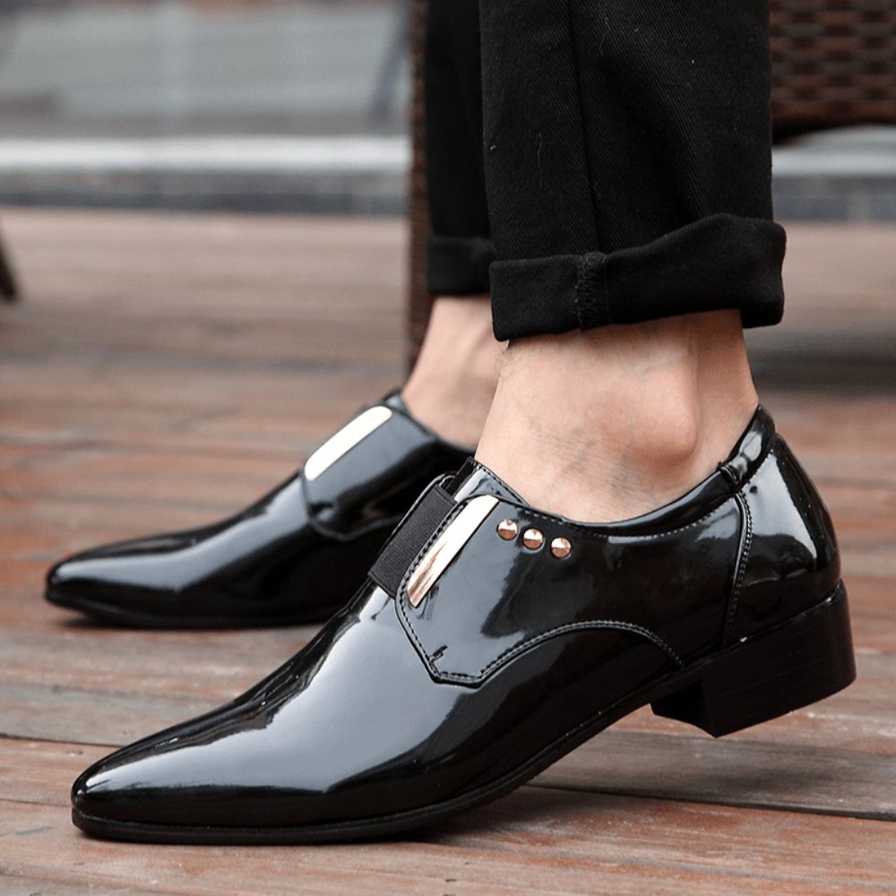 Herren Lackleder Glossy Pointed Toe Slip-On Abendschuhe