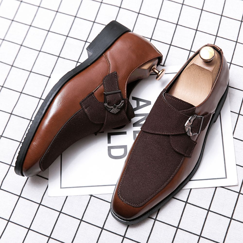 Herren Retro Metallschnalle Leder Spleißen Synthetisches Wildleder Bequeme Tragbare Business Casual Schuhe