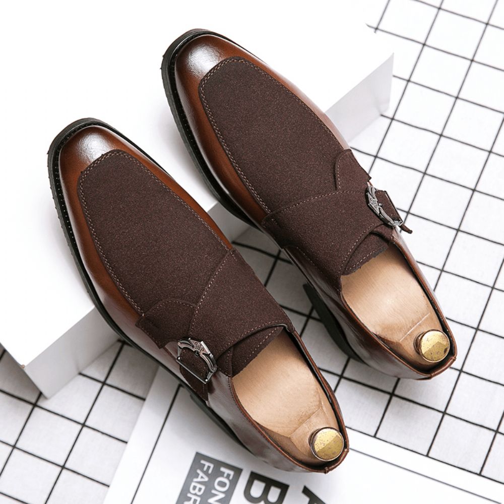 Herren Retro Metallschnalle Leder Spleißen Synthetisches Wildleder Bequeme Tragbare Business Casual Schuhe