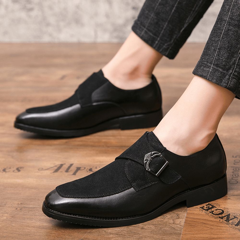 Herren Retro Metallschnalle Leder Spleißen Synthetisches Wildleder Bequeme Tragbare Business Casual Schuhe