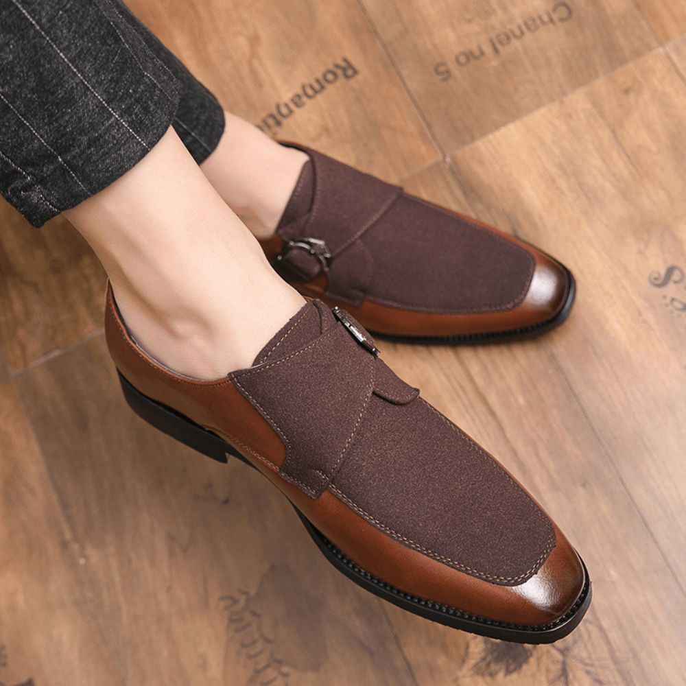 Herren Retro Metallschnalle Leder Spleißen Synthetisches Wildleder Bequeme Tragbare Business Casual Schuhe