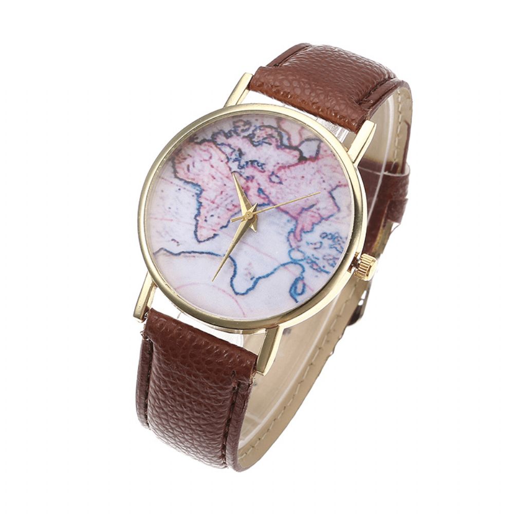 Art Und Weisebeiläufiges Pu-Leder-Bügel-Karten-Vorwahlknopf-Frauen-Armbanduhr-Quarz-Uhr