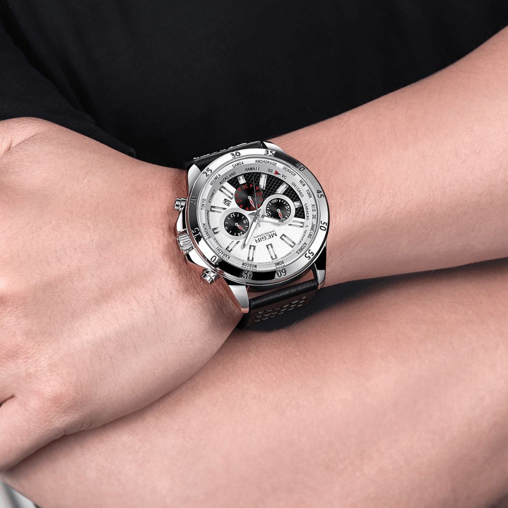 Megir 2103 Kalender Business Style Herren Armbanduhr Leuchtanzeige Quarzuhr Mit Box