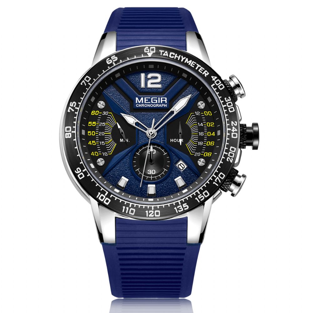 Megir 2106 Leuchtzifferblatt Kalender Chronograph Silikonband Herren Wasserdichte Sport-Quarzuhr