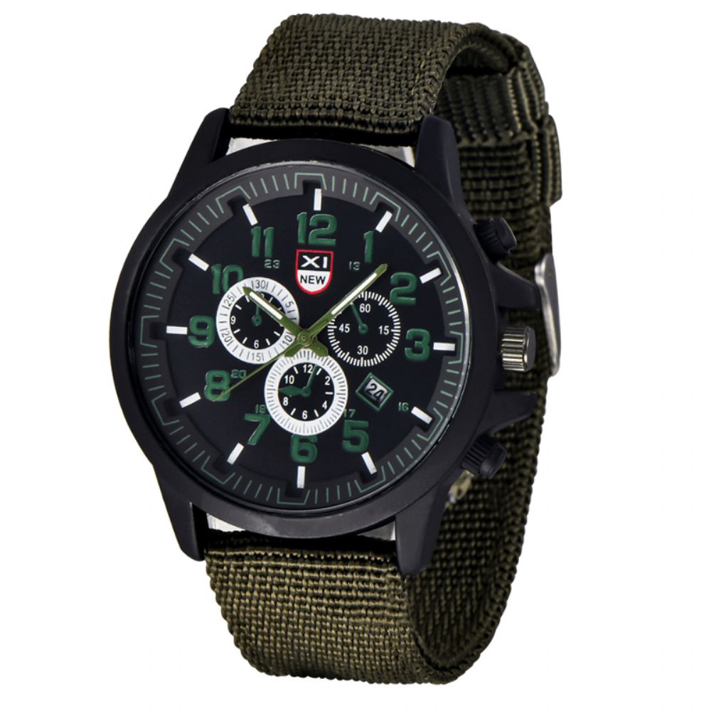 Xinew 2229D Military Casual Herren Nylon Canvas Band Datenanzeige Wasserdicht Großes Zifferblatt Sport Quarzuhr