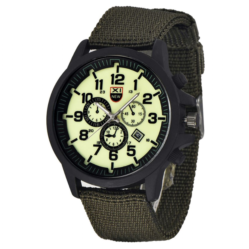 Xinew 2229D Military Casual Herren Nylon Canvas Band Datenanzeige Wasserdicht Großes Zifferblatt Sport Quarzuhr