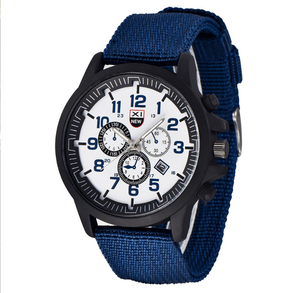 Xinew 2229D Military Casual Herren Nylon Canvas Band Datenanzeige Wasserdicht Großes Zifferblatt Sport Quarzuhr