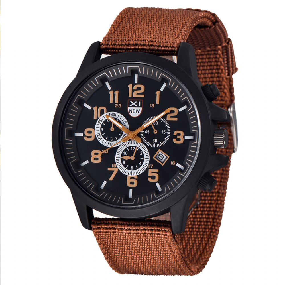 Xinew 2229D Military Casual Herren Nylon Canvas Band Datenanzeige Wasserdicht Großes Zifferblatt Sport Quarzuhr