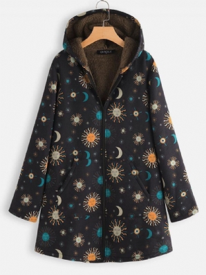 Casual Solor System Print Taschen Langarm Plus Fleece Mäntel