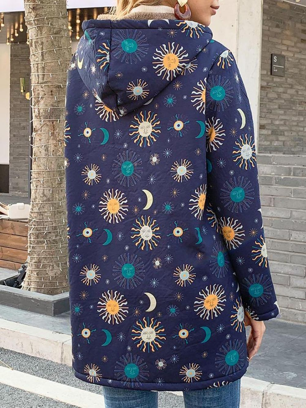 Casual Solor System Print Taschen Langarm Plus Fleece Mäntel