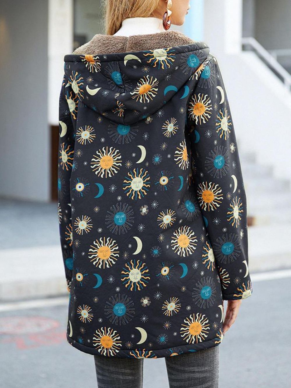 Casual Solor System Print Taschen Langarm Plus Fleece Mäntel