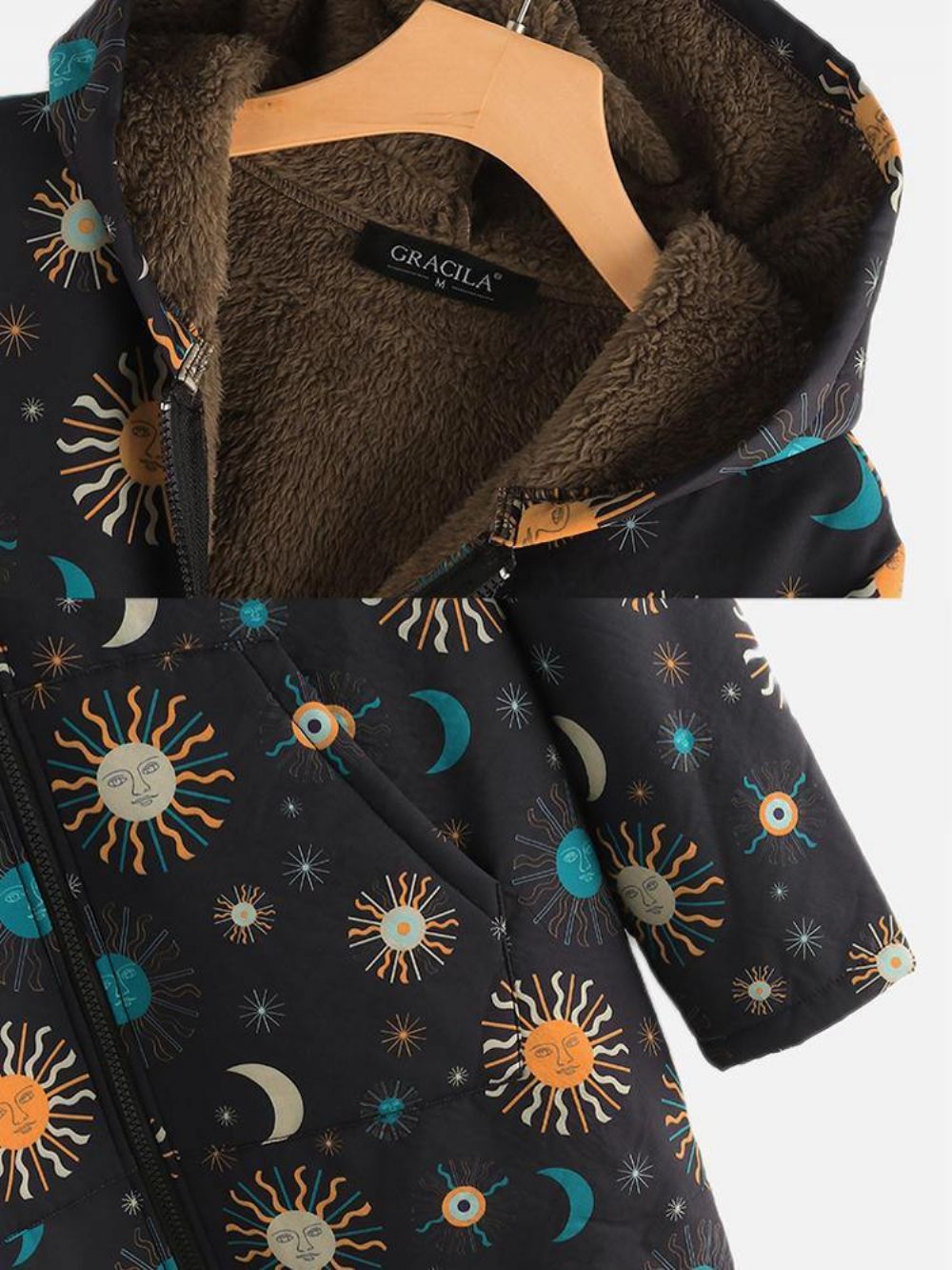 Casual Solor System Print Taschen Langarm Plus Fleece Mäntel