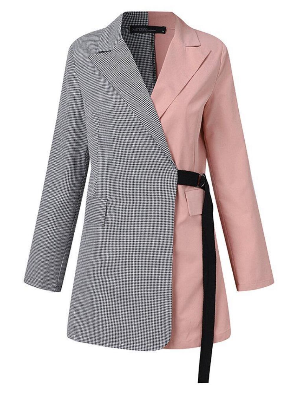 Damen-Blazer Mit Karo-Patchwork-Gürtel Und Umlegekragen