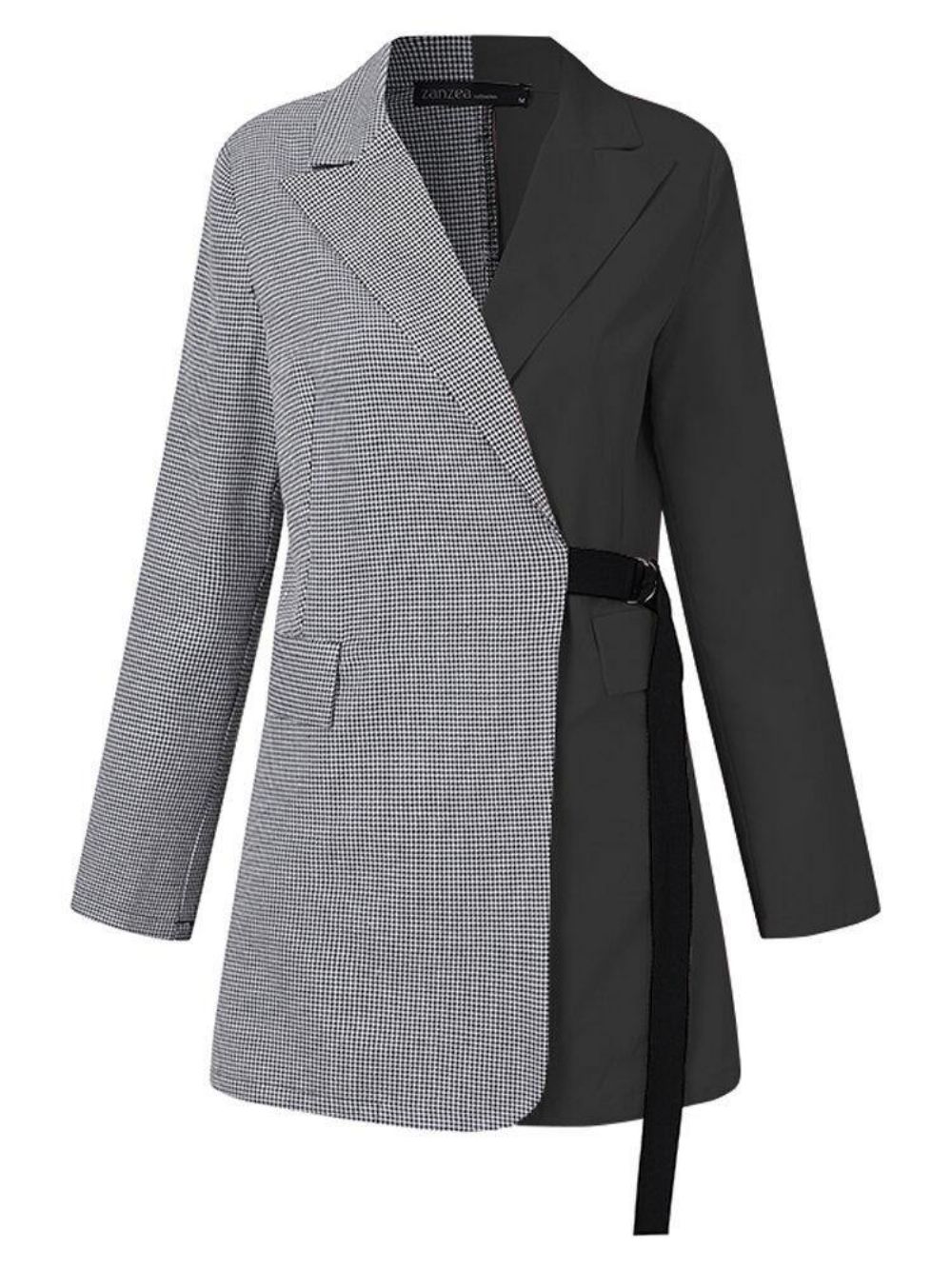 Damen-Blazer Mit Karo-Patchwork-Gürtel Und Umlegekragen