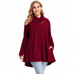 Damen Crinkle Collar Plus Size Top Langarm Tunika