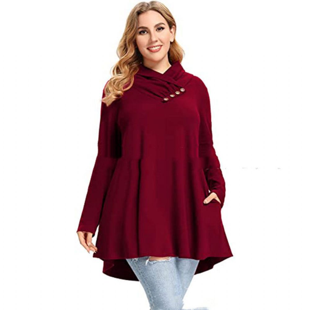 Damen Crinkle Collar Plus Size Top Langarm Tunika