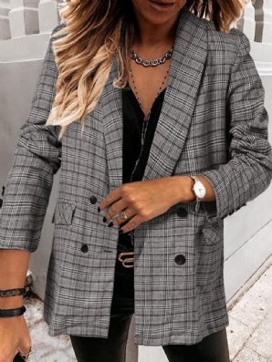 Damen Plaid Zweireiher Revers Casual Langarm Dünne Blazer