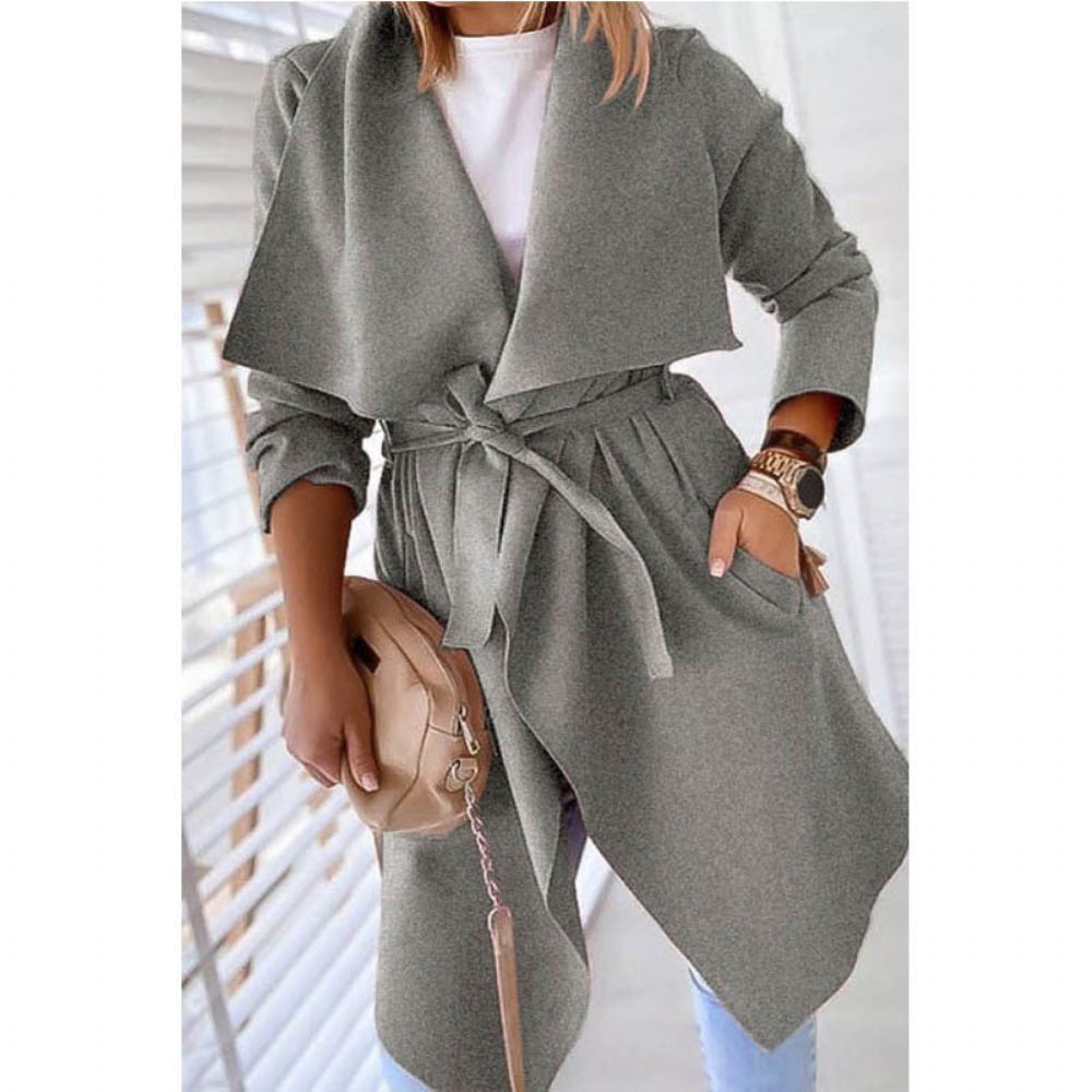 Einfarbiger Langer Trenchcoat Mit Revers