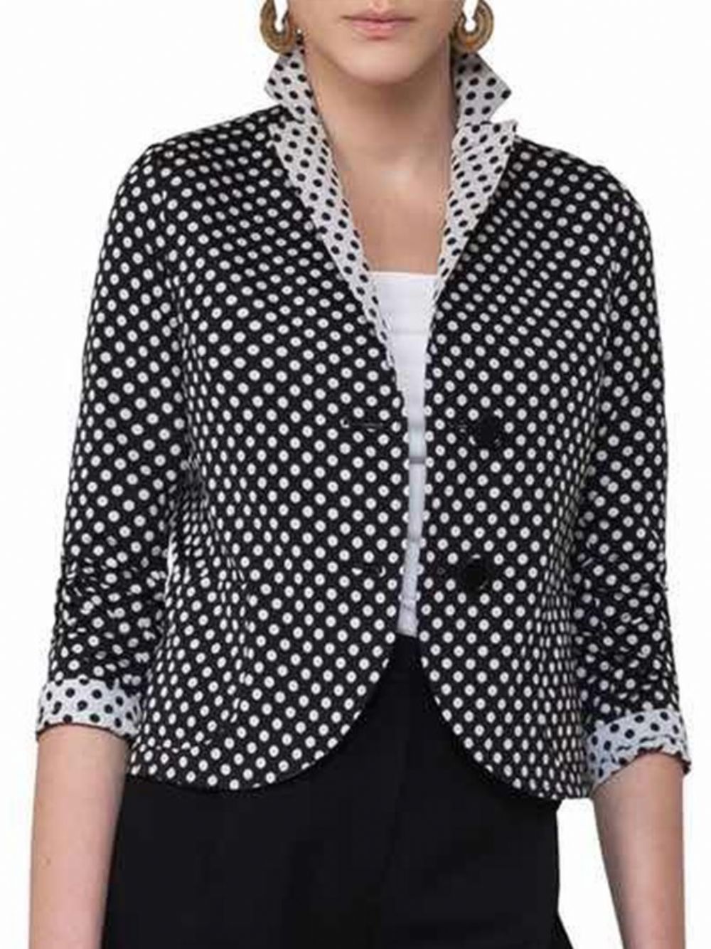 Farbblock-Blazer Mit Polka Dots-Revers Und 3/4-Ärmeln