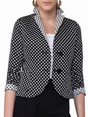 Farbblock-Blazer Mit Polka Dots-Revers Und 3/4-Ärmeln