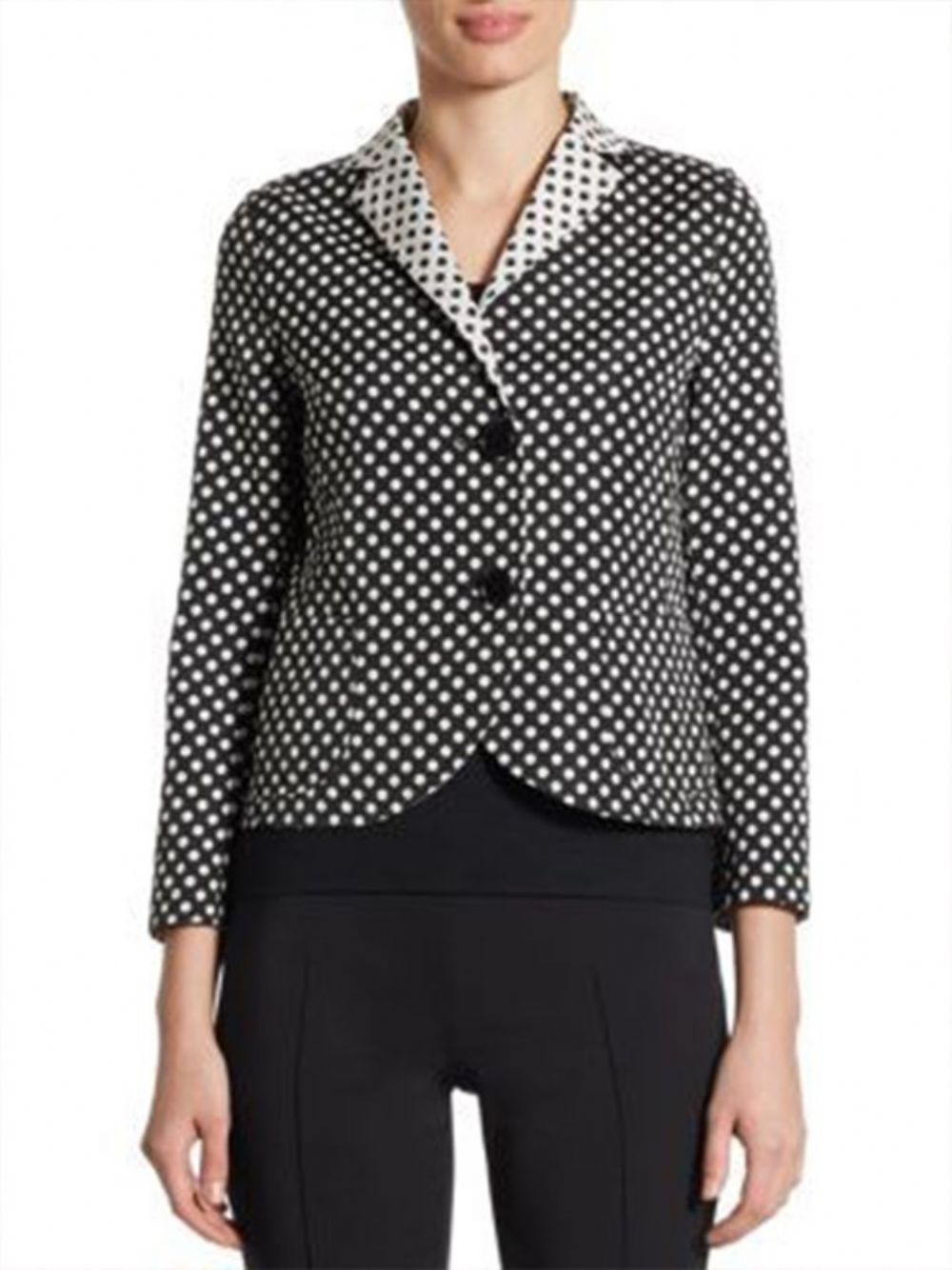 Farbblock-Blazer Mit Polka Dots-Revers Und 3/4-Ärmeln