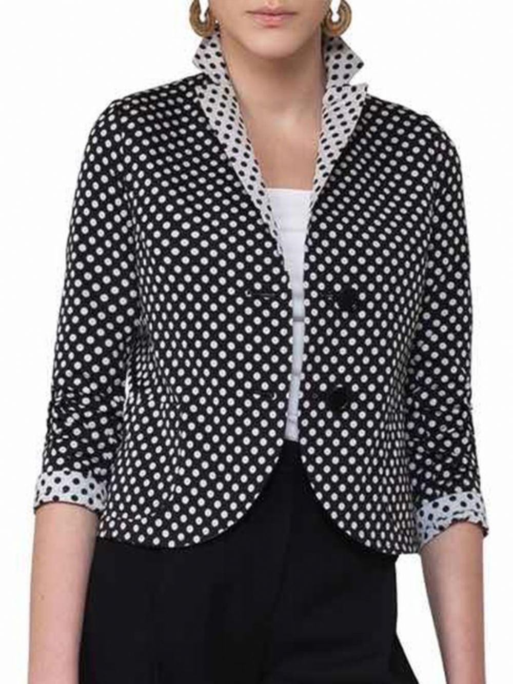 Farbblock-Blazer Mit Polka Dots-Revers Und 3/4-Ärmeln