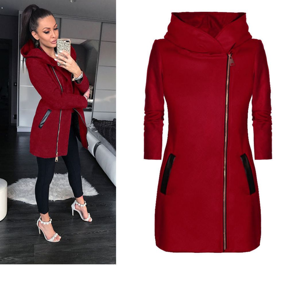 Fashion Side Zipper Plus Fleece Mantel Kapuzenjacke Pullover Damen