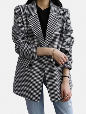 Frauen Plaid Casual Full Sleeve Knielangen Retro Business Ungefütterte Anzüge