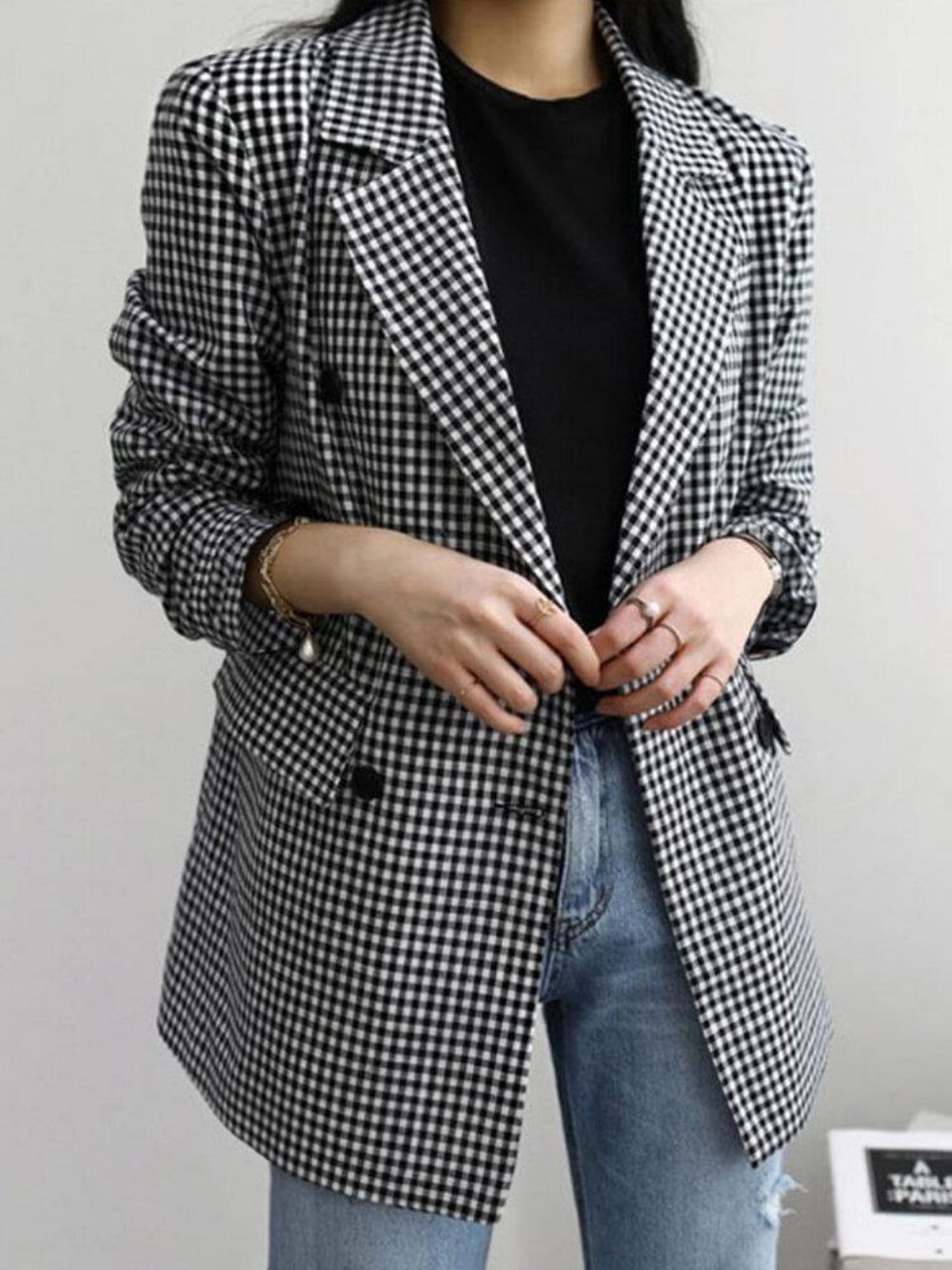 Frauen Plaid Casual Full Sleeve Knielangen Retro Business Ungefütterte Anzüge